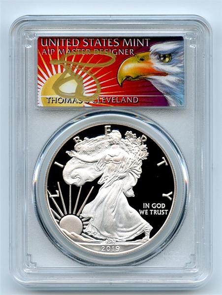 2019 $1 Proof Silver Eagle PR70 PCGS First Day Of Issue Thomas Cleveland Wreath